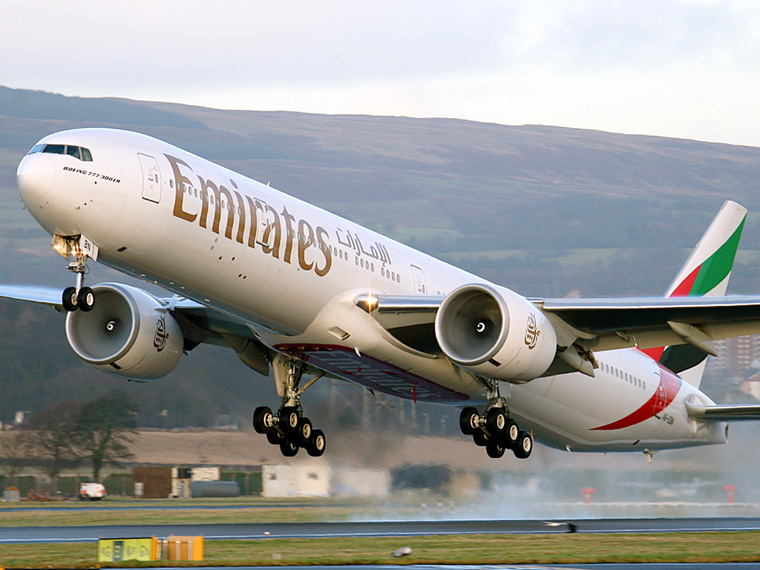 Emirates Airlines A6-EBN aircraft at Glasgow