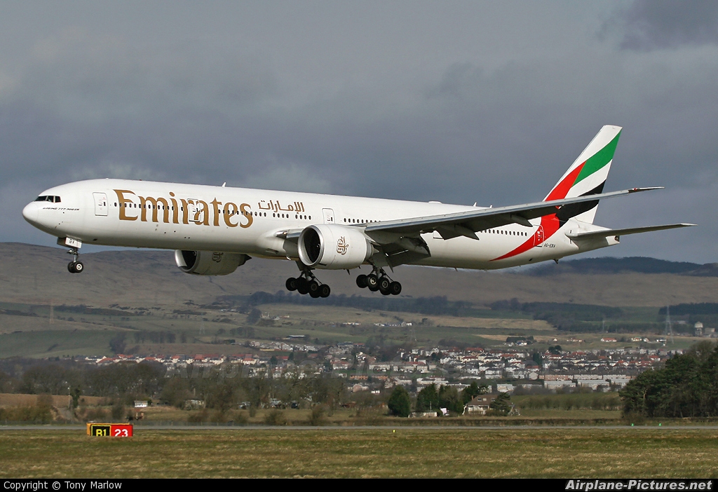 Emirates Airlines A6-EBV aircraft at Glasgow