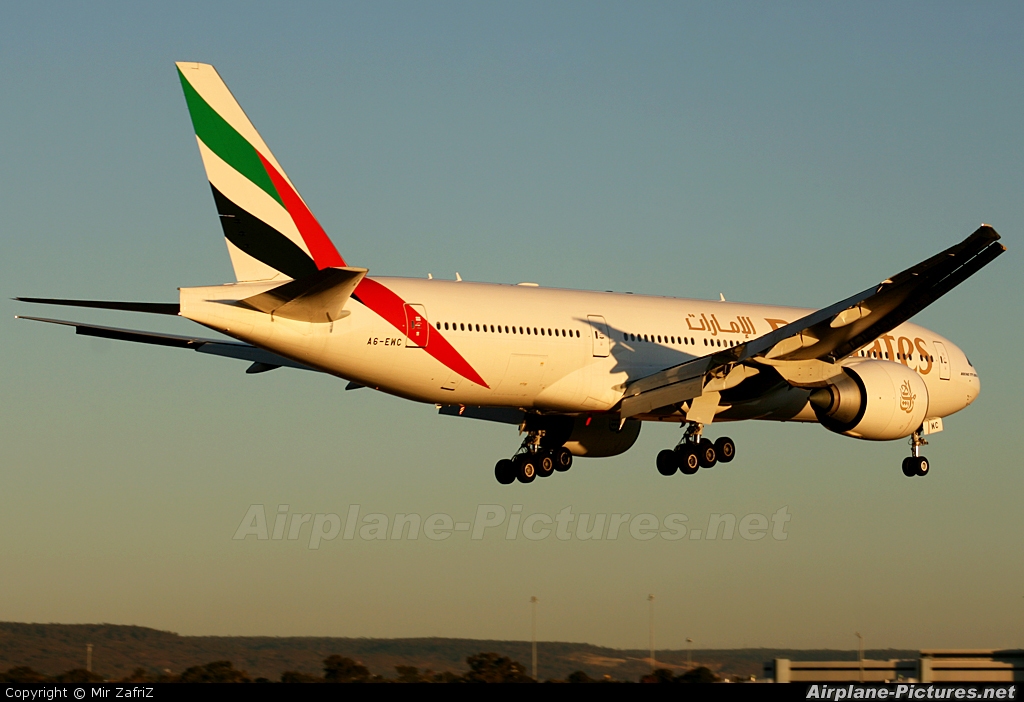Emirates Airlines A6-EWC aircraft at Perth, WA