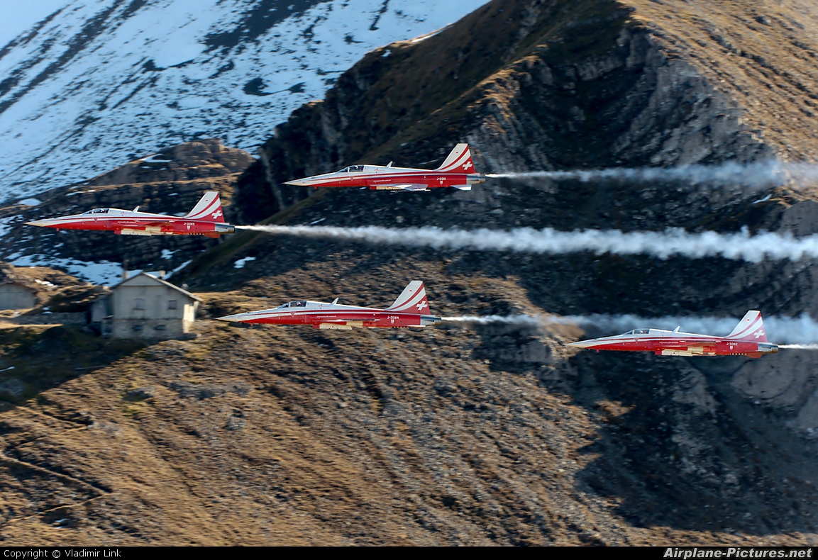 Switzerland - Air Force:  Patrouille de Suisse J-3085 aircraft at Axalp - Ebenfluh Range