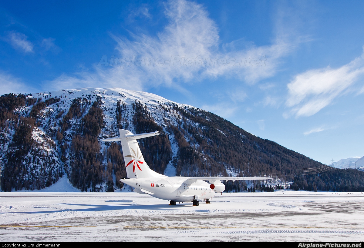 Swiss Jet HB-AEU aircraft at Samedan - Engadin