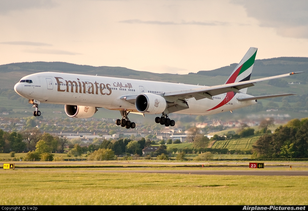Emirates Airlines A6-EBA aircraft at Glasgow