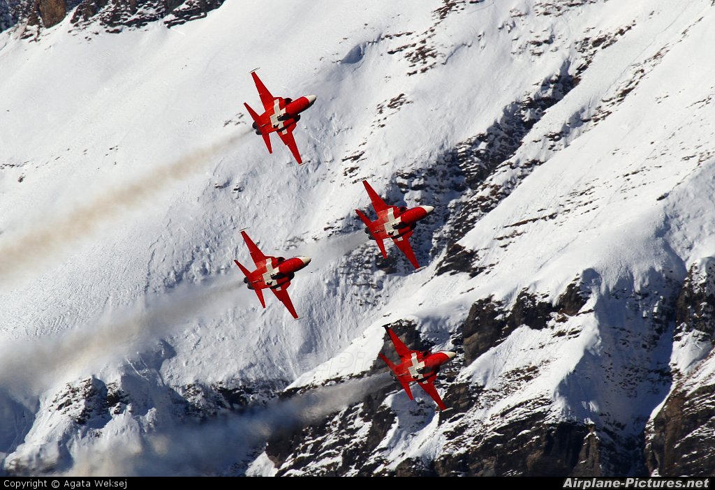 Switzerland - Air Force:  Patrouille de Suisse J-3087 aircraft at Off Airport - Switzerland
