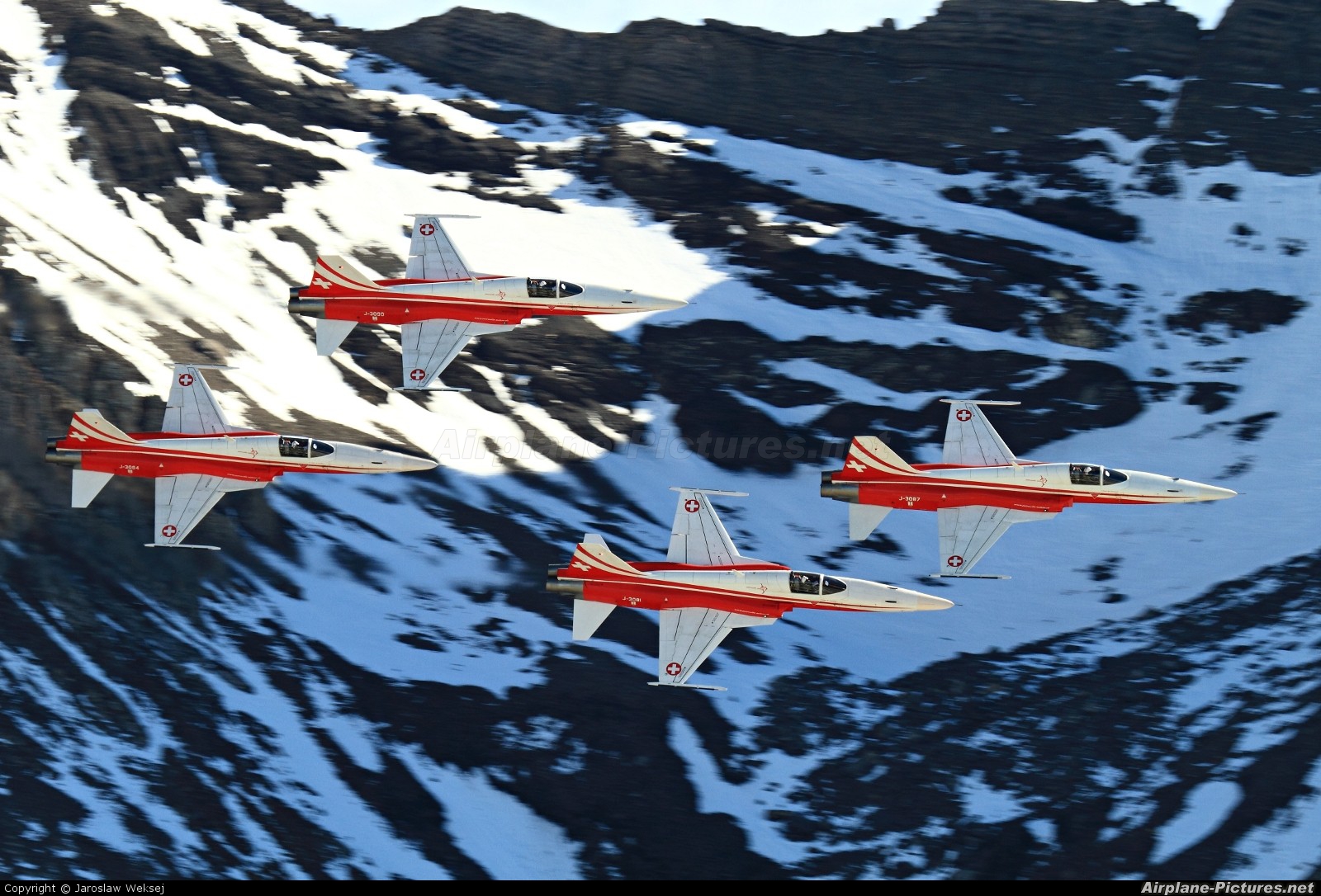 Switzerland - Air Force:  Patrouille de Suisse J-3087 aircraft at Axalp - Ebenfluh Range