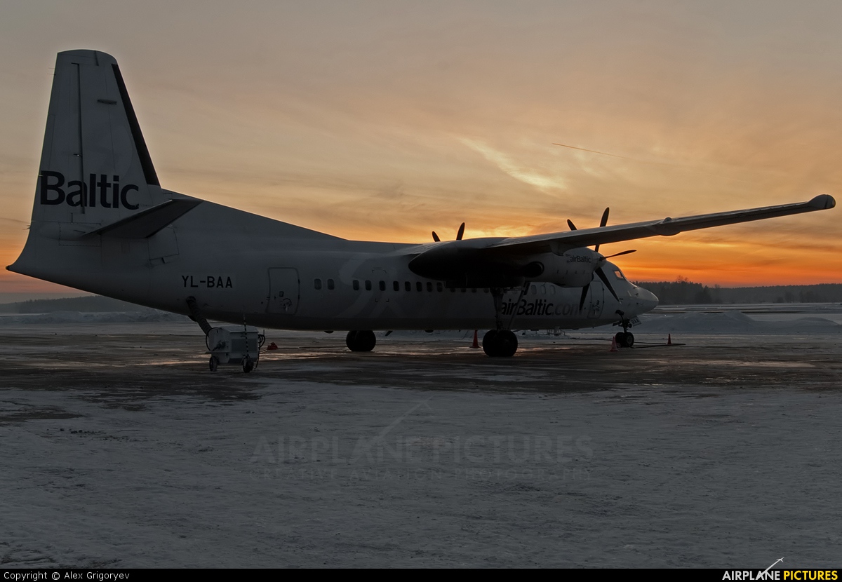 Air Baltic YL-BAA aircraft at Riga Intl