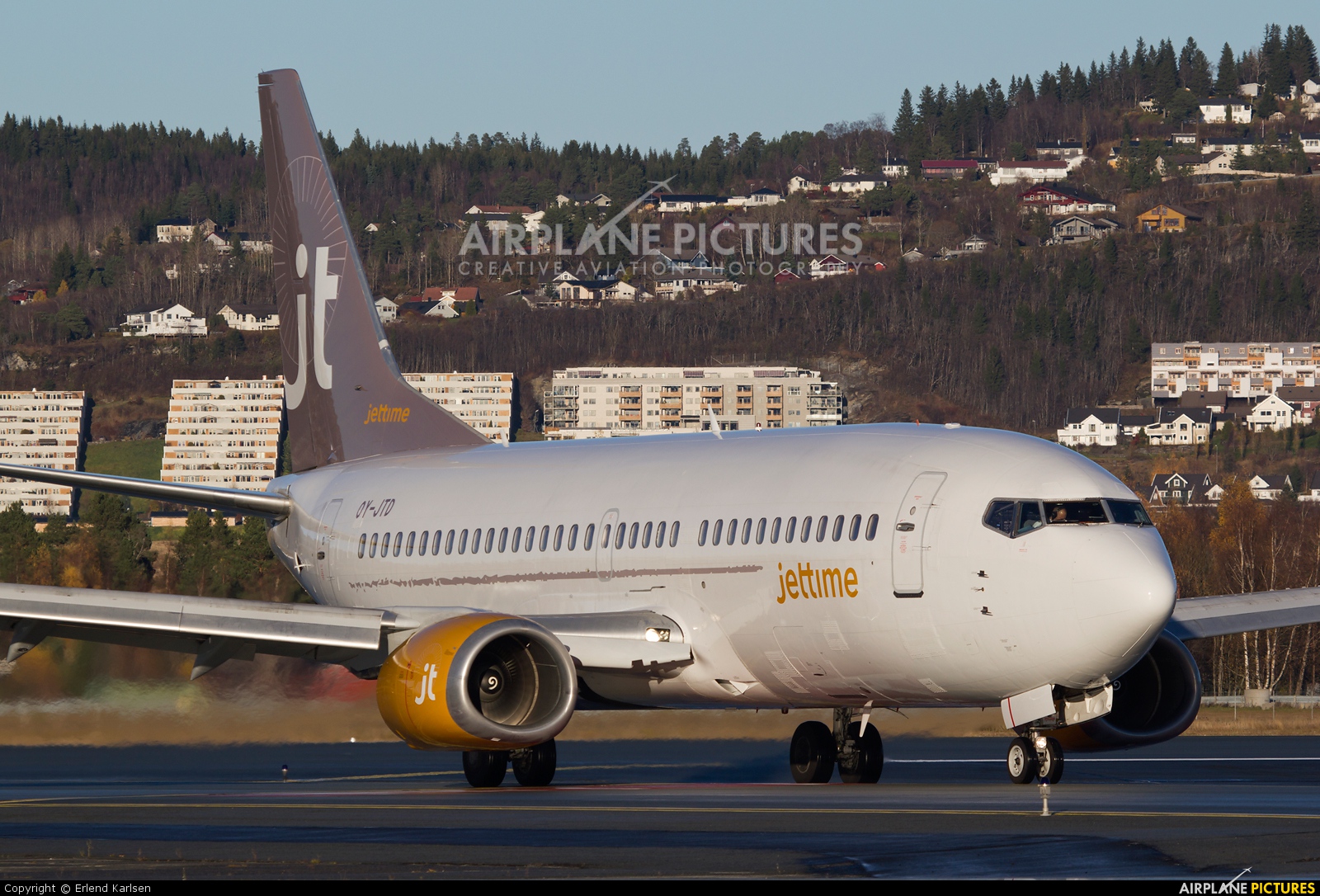 Jet Time OY-JTD aircraft at Trondheim - Vaernes