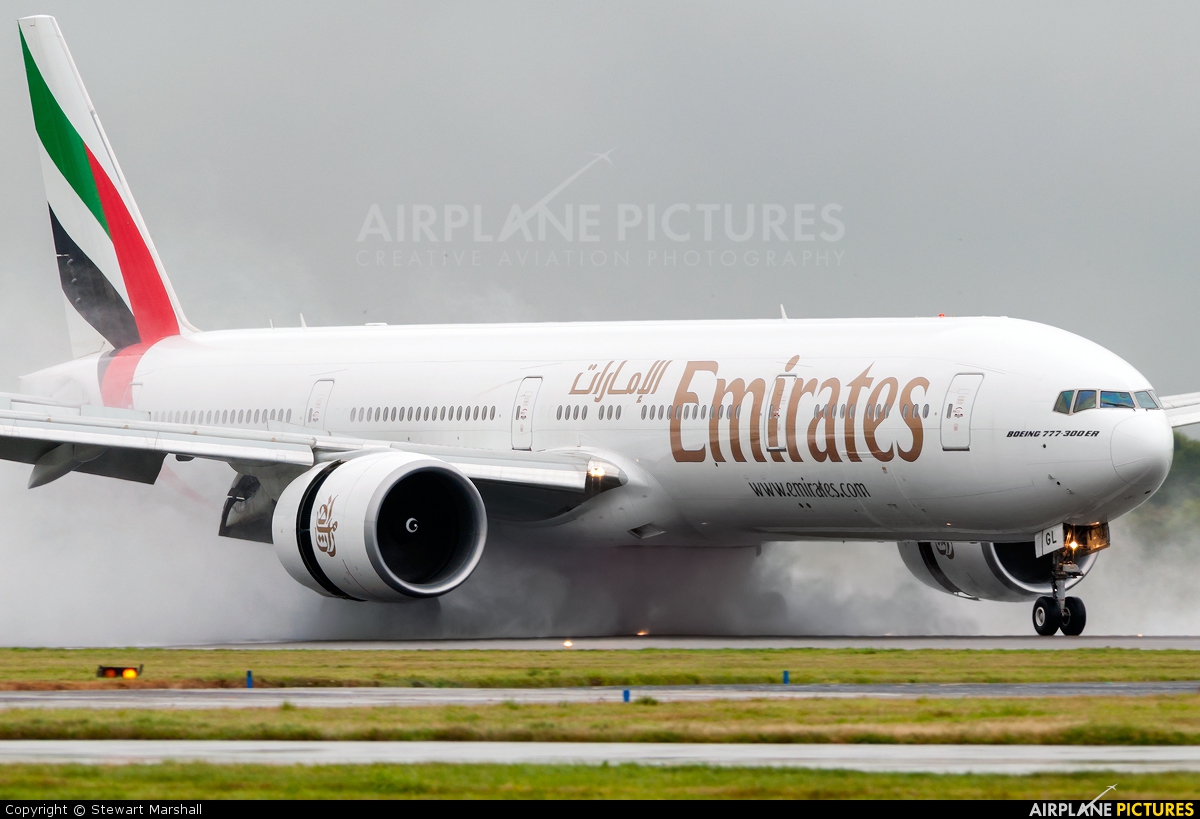 Emirates Airlines A6-EGL aircraft at Glasgow