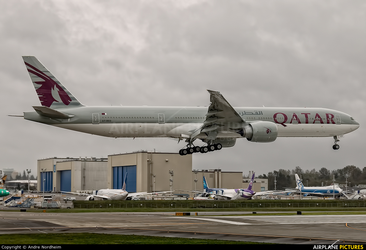 Qatar Airways A7-BED aircraft at Everett - Snohomish County / Paine Field
