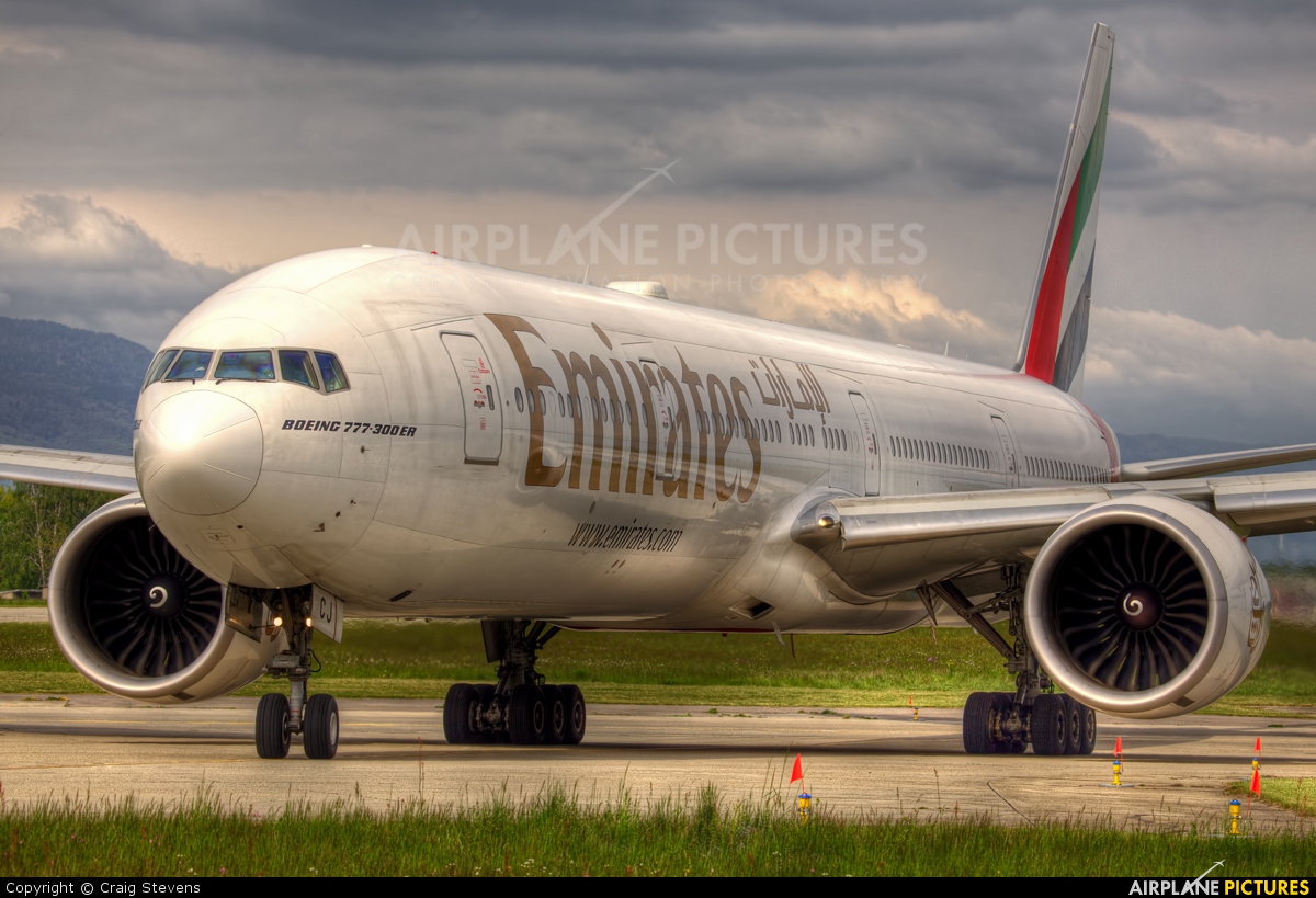 Emirates Airlines A6-ECJ aircraft at Geneva Intl