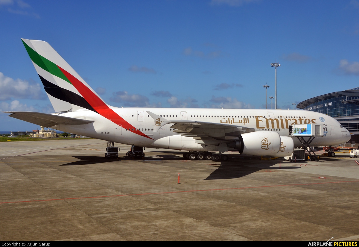 Emirates Airlines A6-EEB aircraft at Sir Seewoosagur Ramgoolam Intl