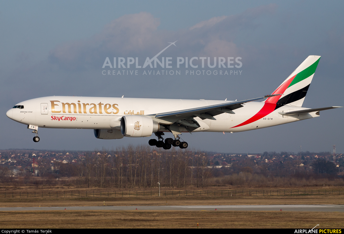 Emirates Sky Cargo A6-EFM aircraft at Budapest Ferenc Liszt International Airport