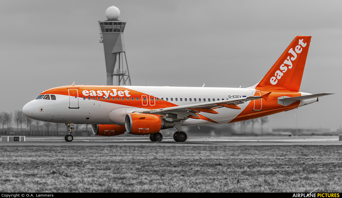 easyJet G-EZEV aircraft at Amsterdam - Schiphol