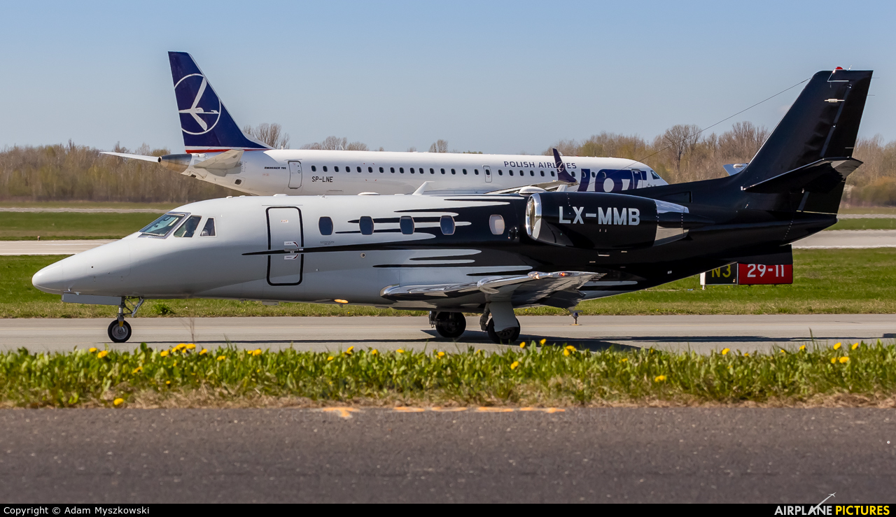 Global Jet Luxembourg LX-MMB aircraft at Warsaw - Frederic Chopin