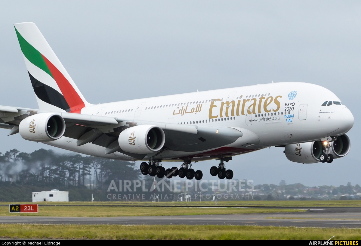 Emirates Airlines A6-EEF aircraft at Auckland Intl