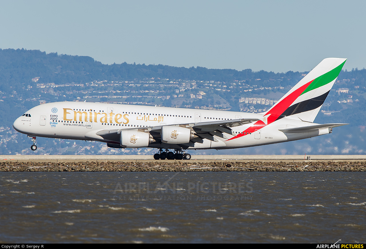 Emirates Airlines A6-EEU aircraft at San Francisco Intl