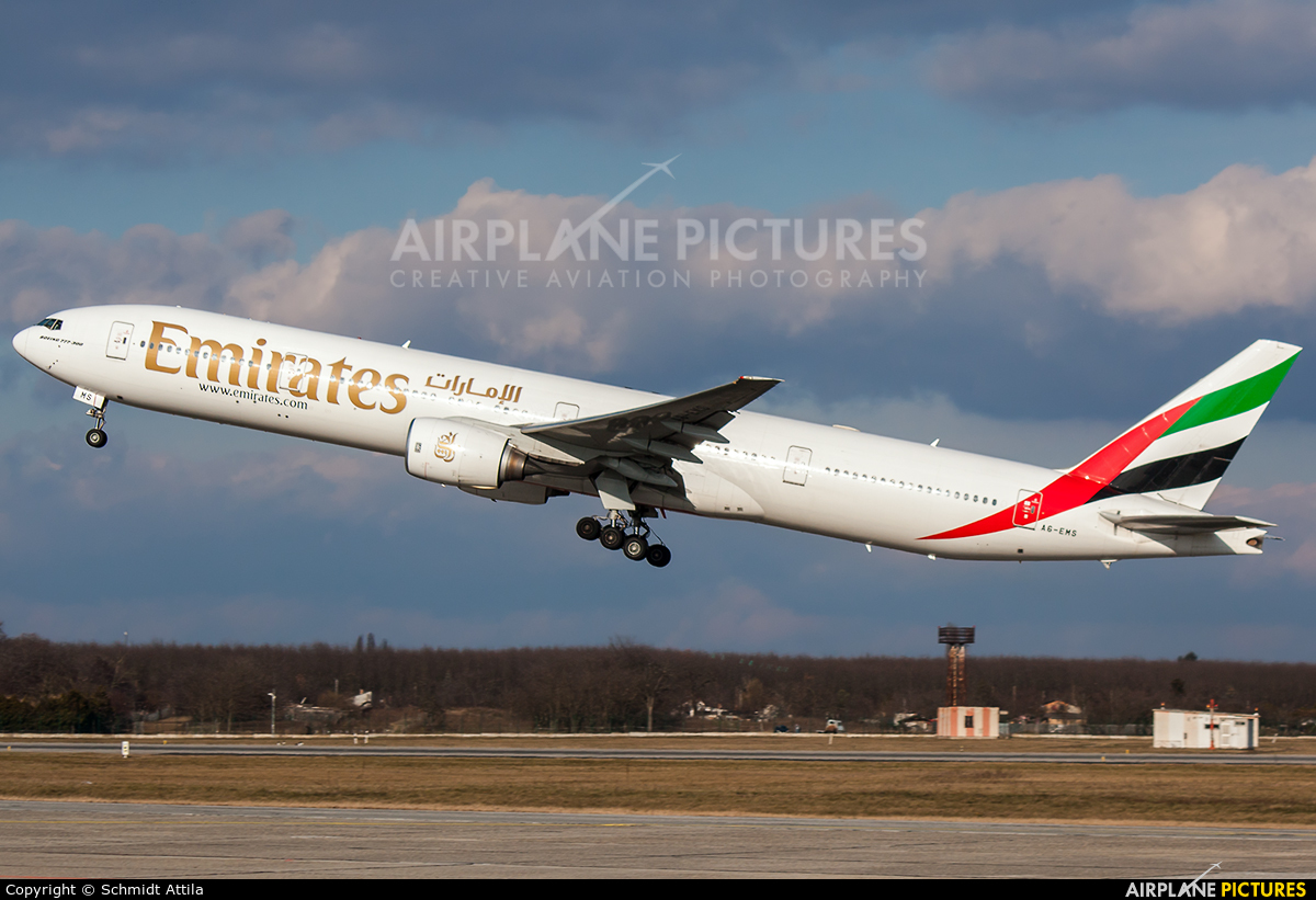Emirates Airlines A6-EMS aircraft at Budapest Ferenc Liszt International Airport