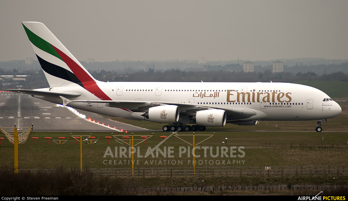 Emirates Airlines F-WWSJ aircraft at Birmingham