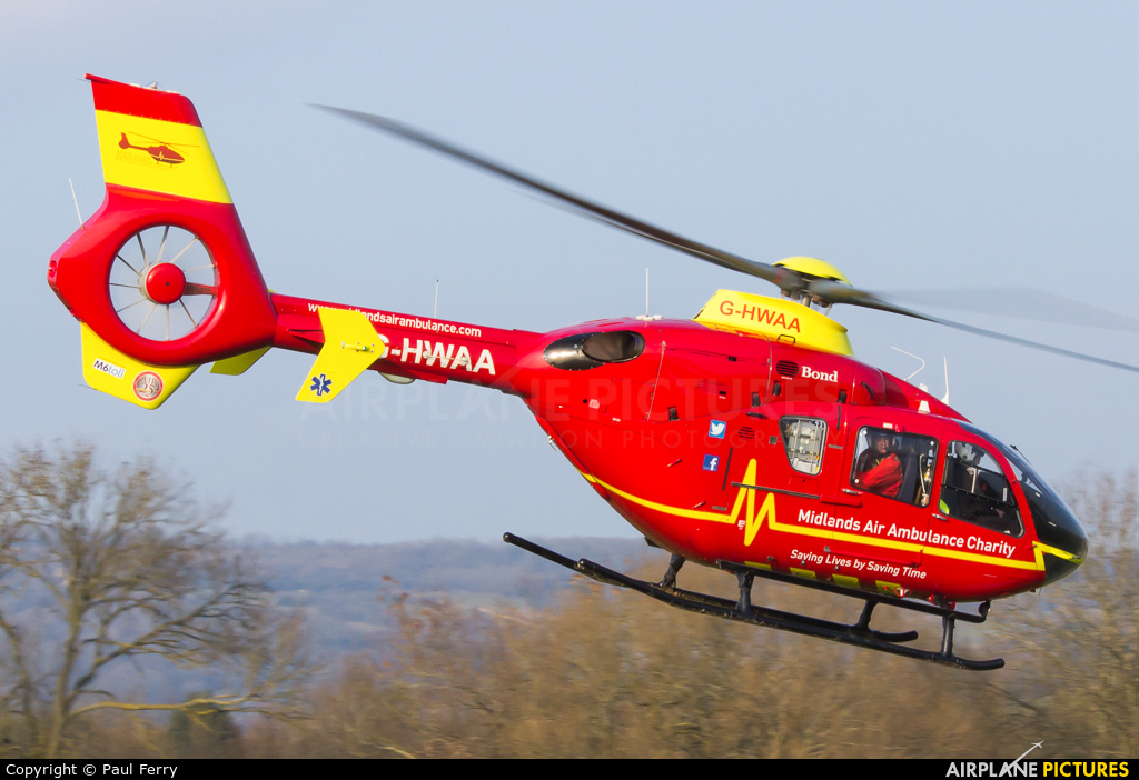 Midlands Air Ambulance G-HWAA aircraft at Cheltenham Racecourse Heliport