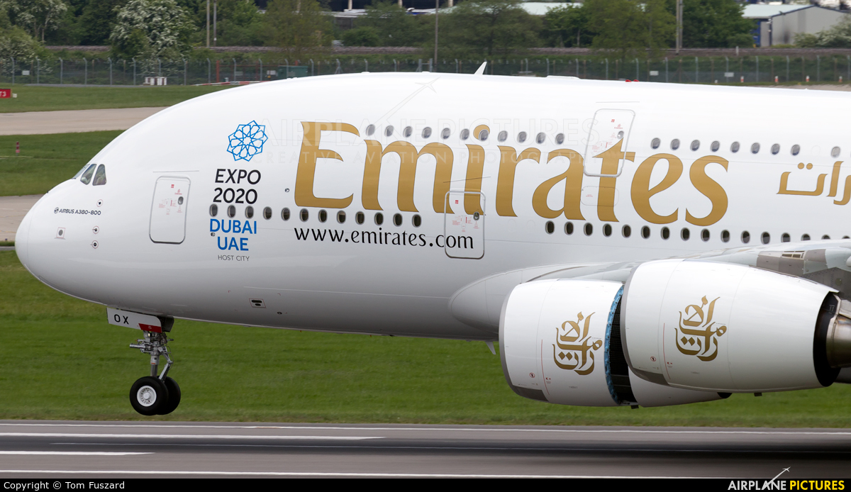 Emirates Airlines A6-EOX aircraft at Birmingham