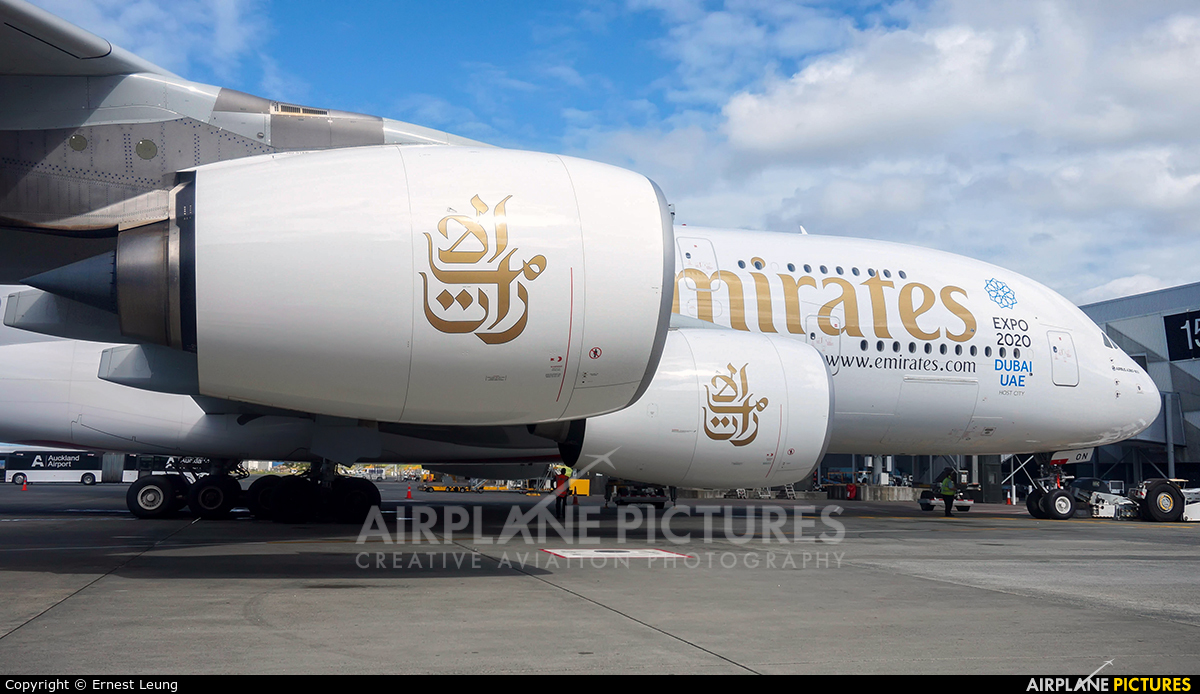 Emirates Airlines A6-EON aircraft at Auckland Intl