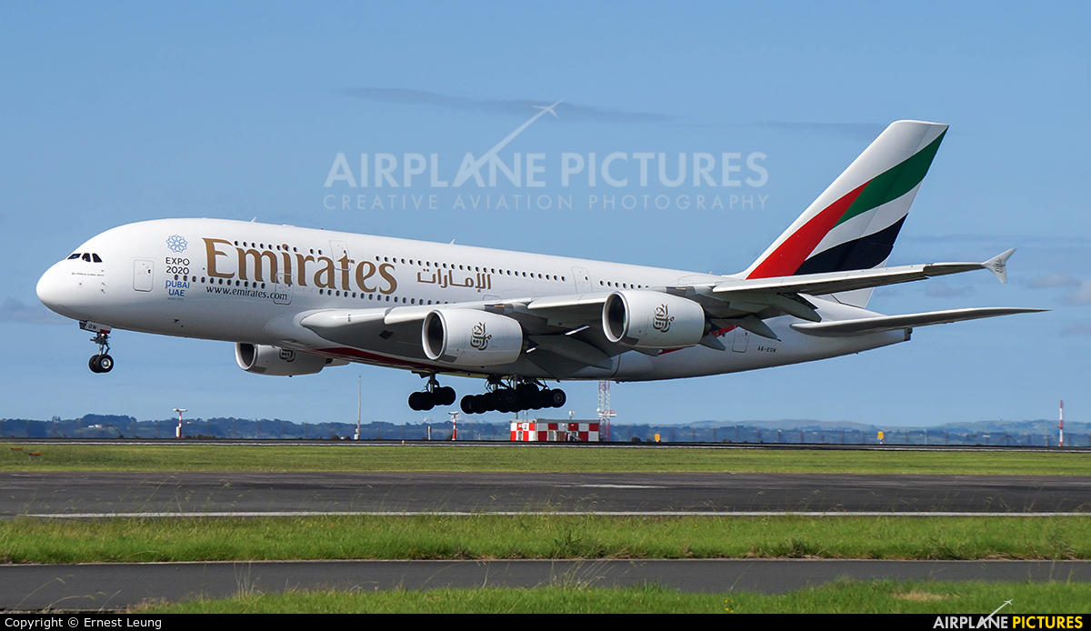 Emirates Airlines A6-EON aircraft at Auckland Intl