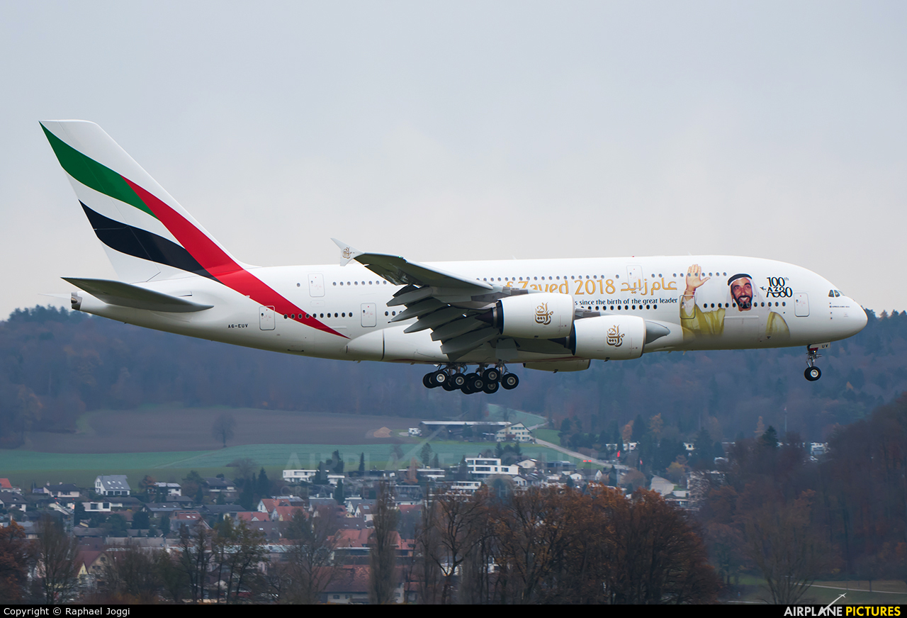 Emirates Airlines A6-EUV aircraft at Zurich