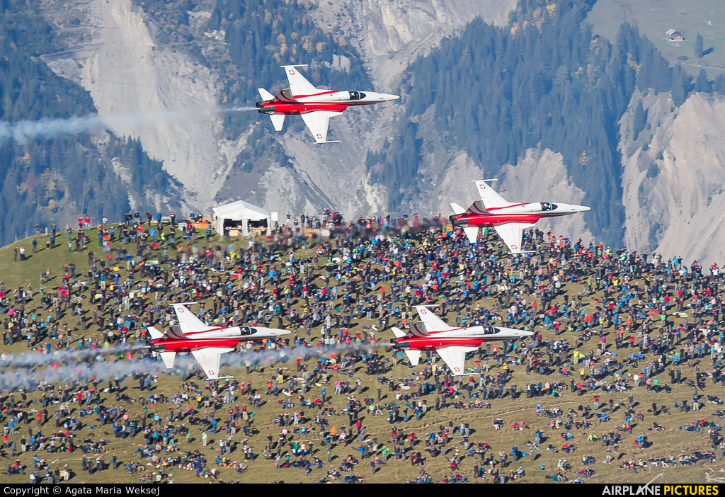 Switzerland - Air Force:  Patrouille de Suisse J-3081 aircraft at Axalp - Ebenfluh Range