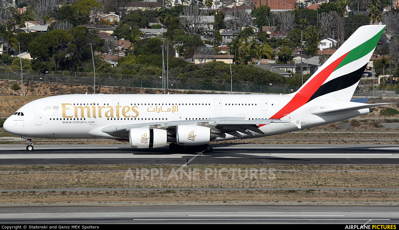Emirates Airlines A6-EET aircraft at Los Angeles Intl