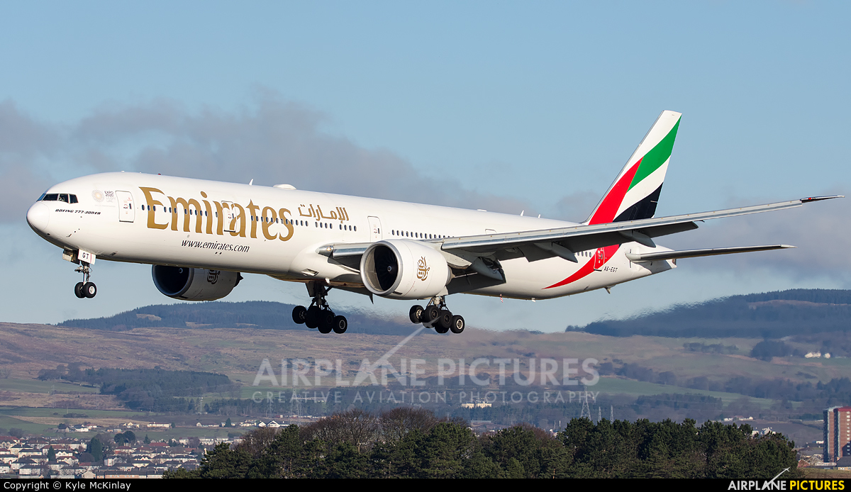 Emirates Airlines A6-EGT aircraft at Glasgow
