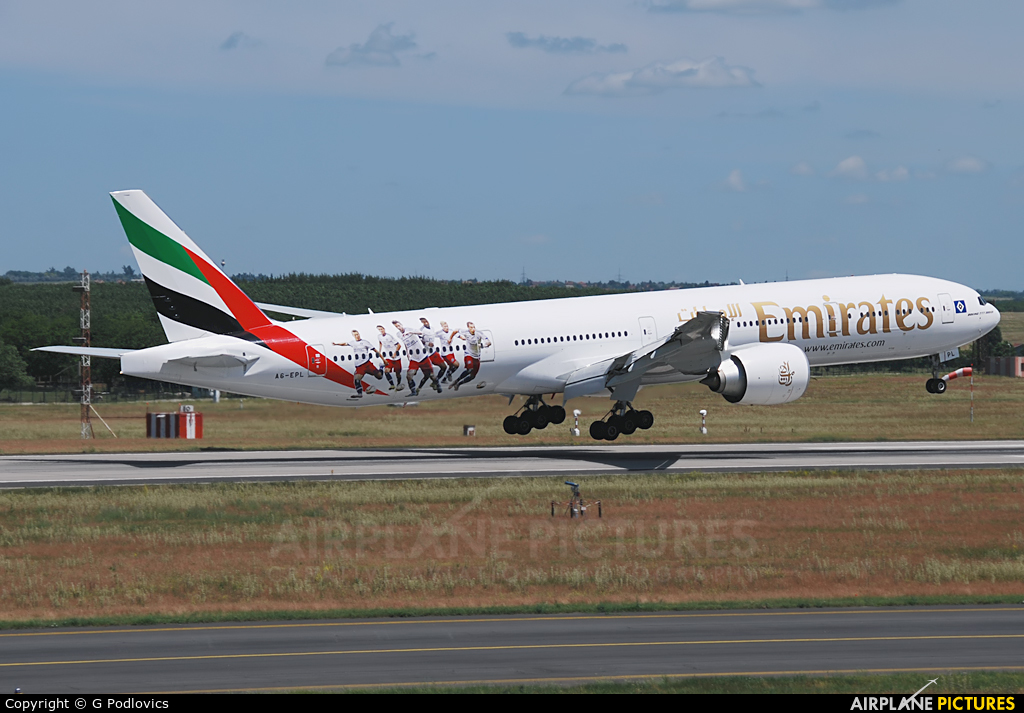 Emirates Airlines A6-EPL aircraft at Budapest Ferenc Liszt International Airport