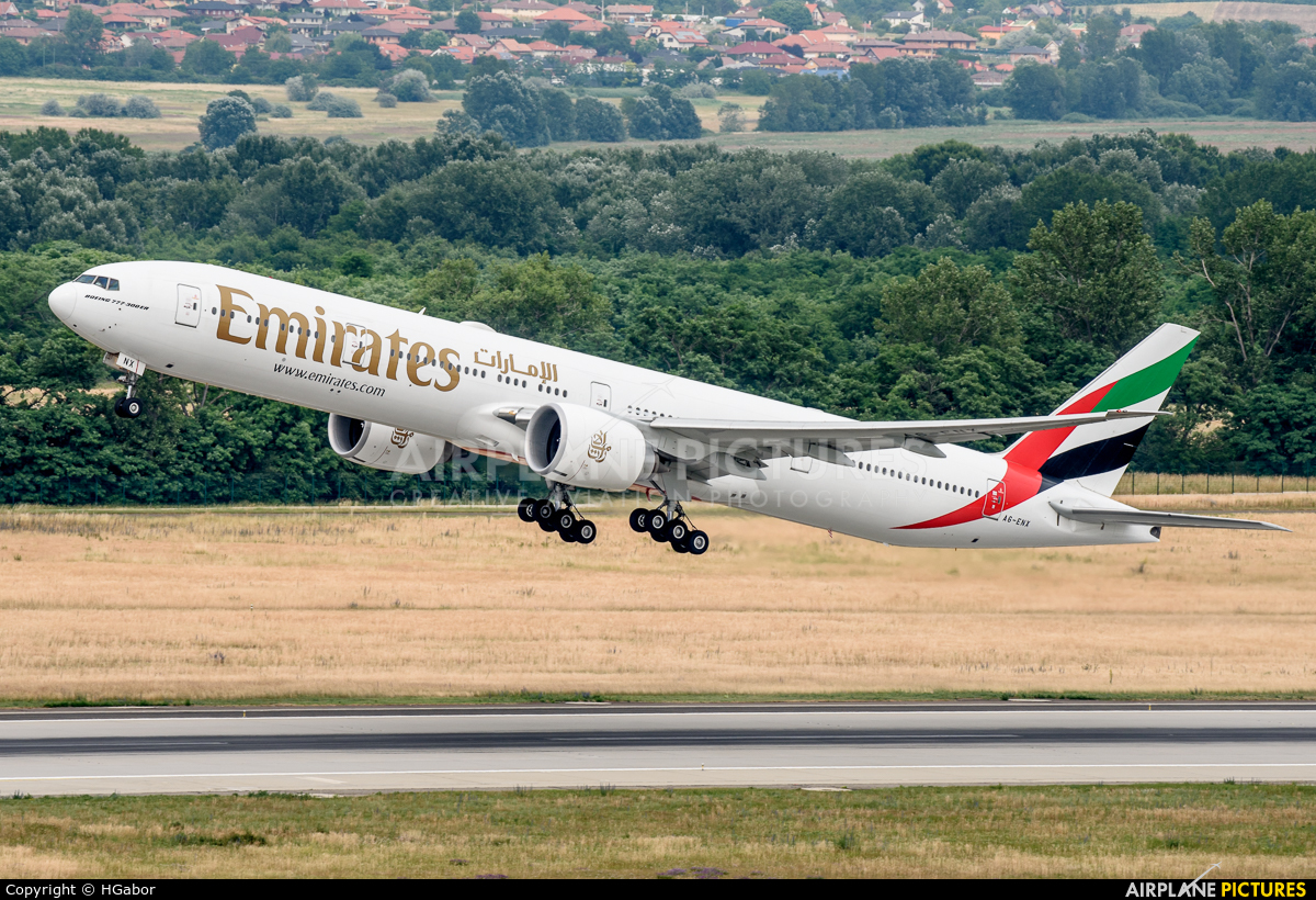 Emirates Airlines A6-ENX aircraft at Budapest Ferenc Liszt International Airport