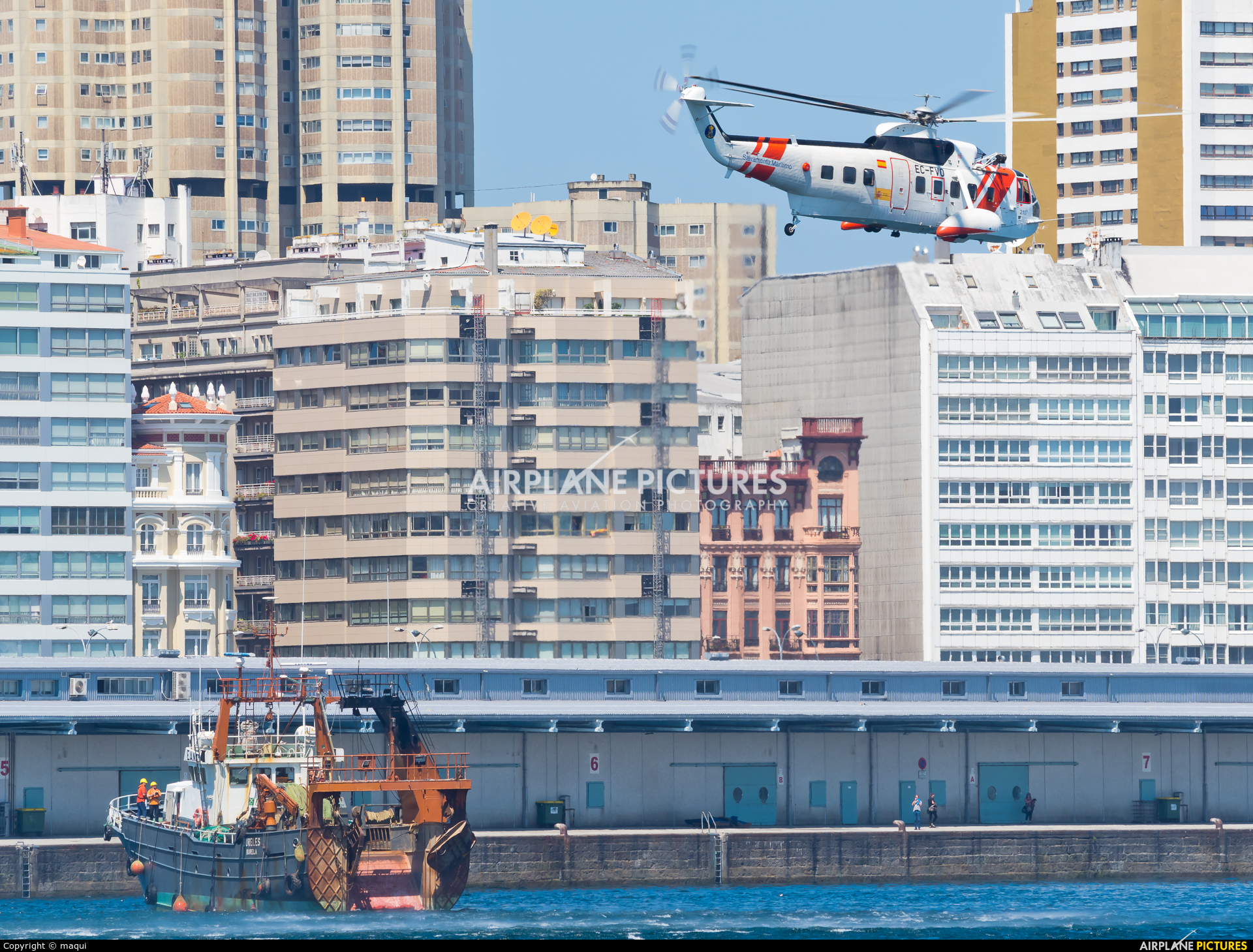 Spain - Coast Guard EC-FVO aircraft at La Coruña - City Harbour