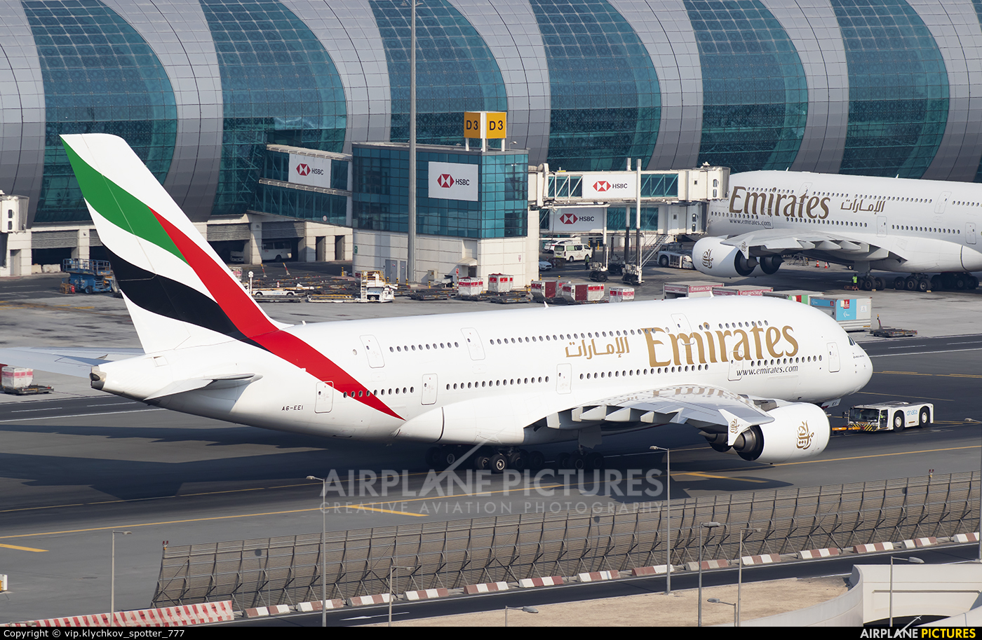 Emirates Airlines A6-EEI aircraft at Dubai Intl