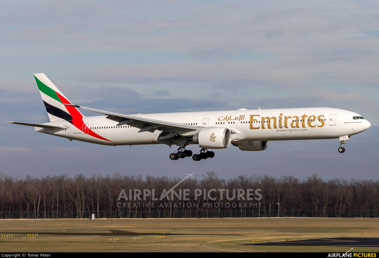 Emirates Airlines A6-EGO aircraft at Budapest Ferenc Liszt International Airport