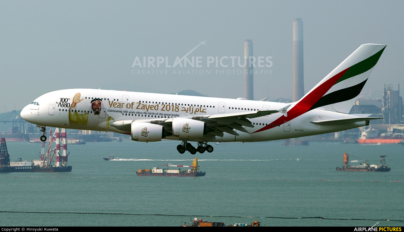 Emirates Airlines A6-EUV aircraft at HKG - Chek Lap Kok Intl