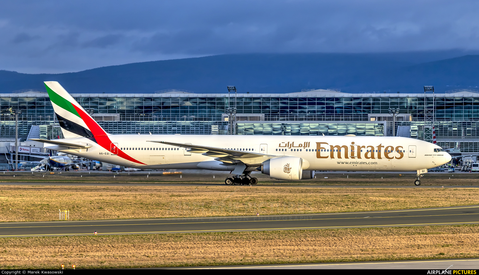Emirates Airlines A6-EQI aircraft at Frankfurt