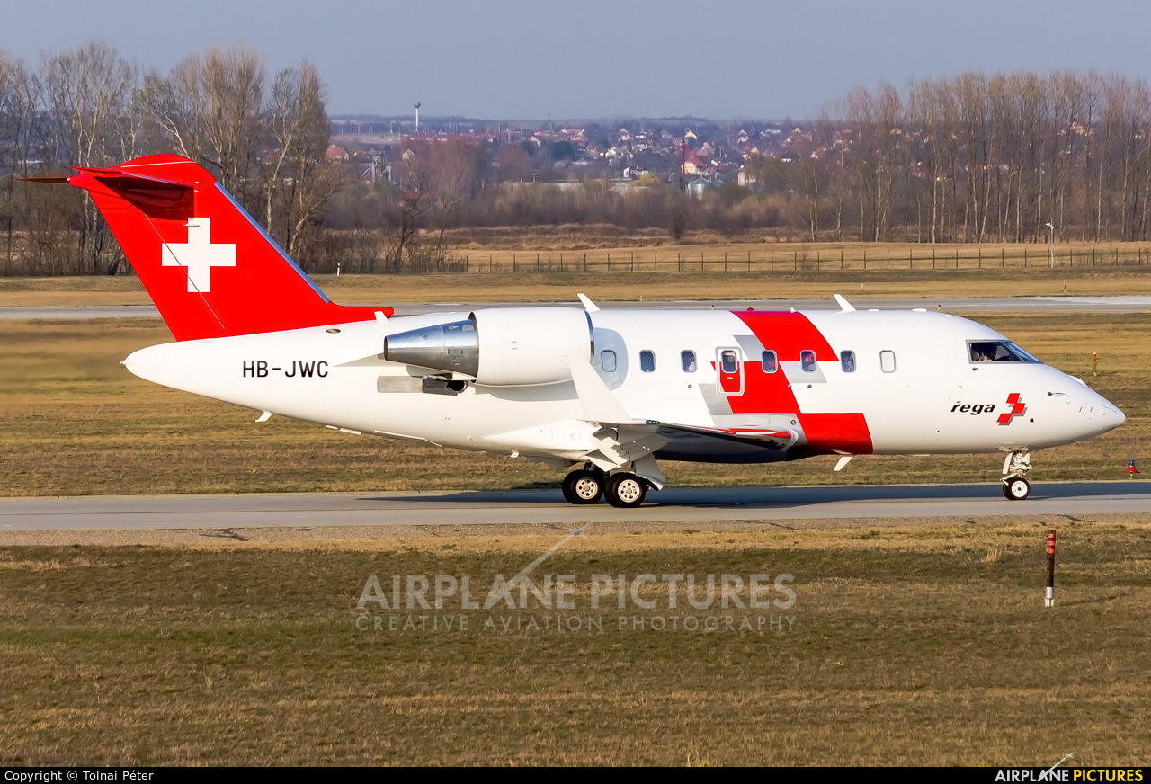 REGA Swiss Air Ambulance  HB-JWC aircraft at Budapest Ferenc Liszt International Airport