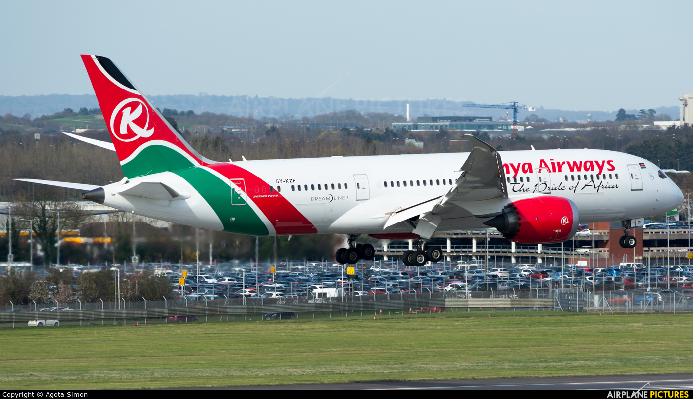 Kenya Airways 5Y-KZF aircraft at London - Heathrow