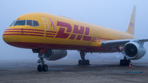DHL Boeing 757 wears a sticker dedicated to breast cancer awareness title=