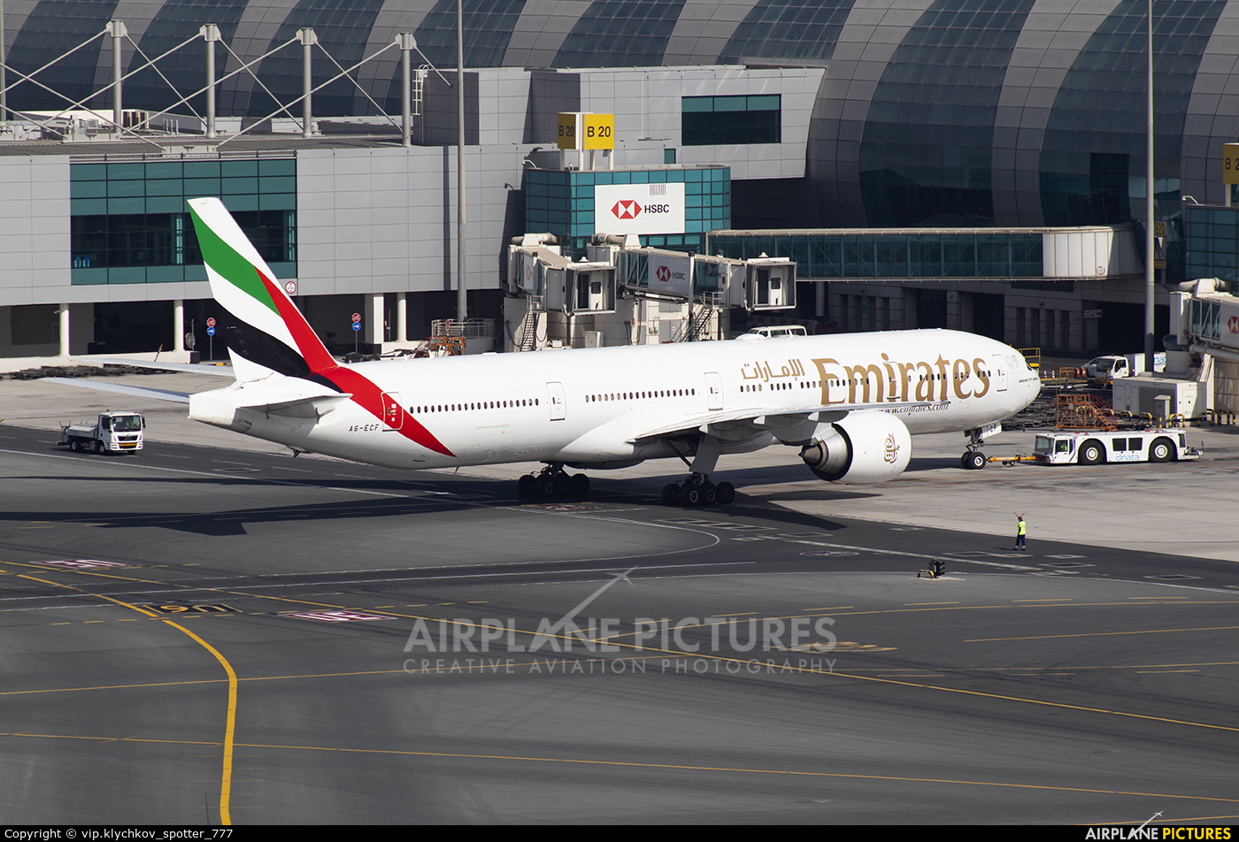 Emirates Airlines A6-ECF aircraft at Dubai Intl