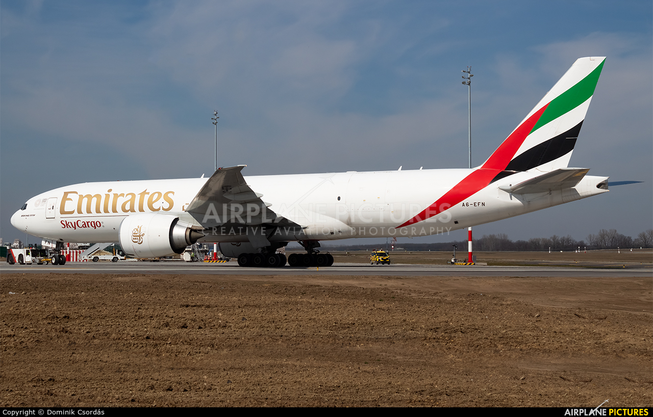 Emirates Sky Cargo A6-EFN aircraft at Budapest Ferenc Liszt International Airport