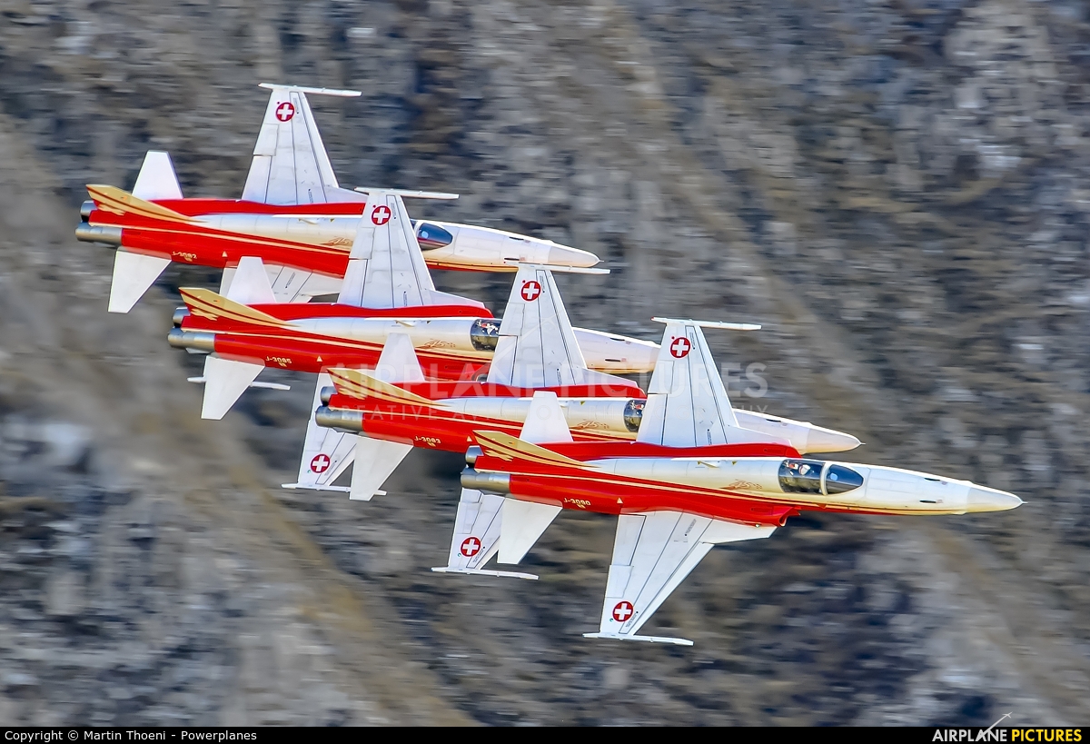 Switzerland - Air Force: Patrouille Suisse J-3090 aircraft at Axalp - Ebenfluh Range