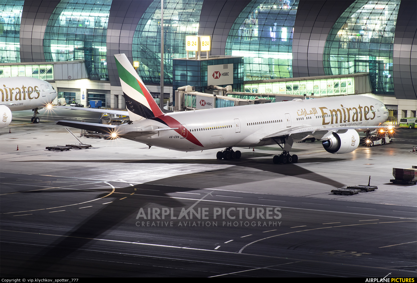 Emirates Airlines A6-EBN aircraft at Dubai Intl