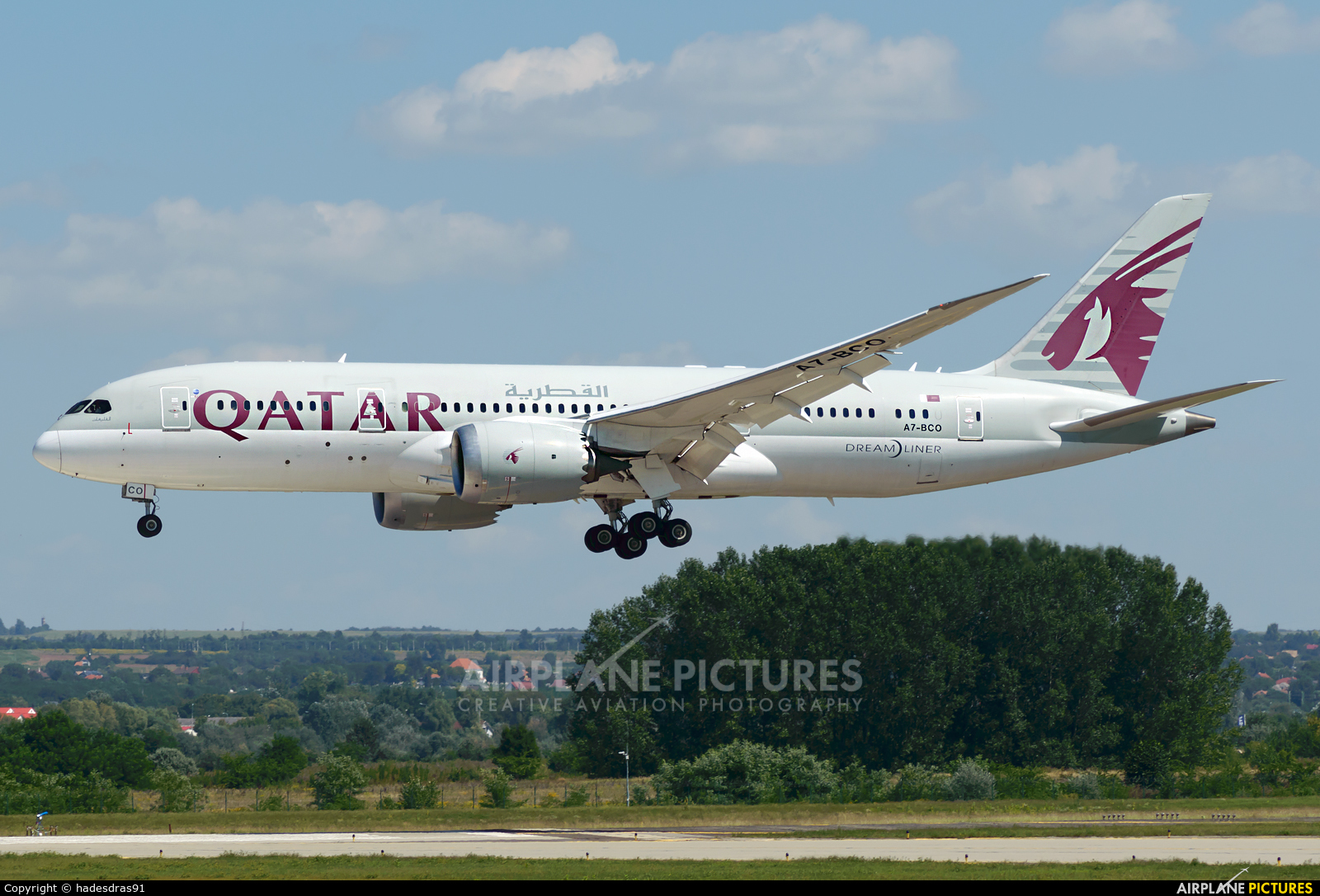 Qatar Airways A7-BCO aircraft at Budapest Ferenc Liszt International Airport