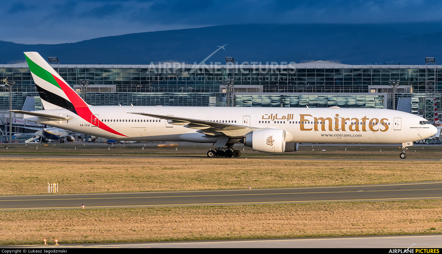 Emirates Airlines A6-EQI aircraft at Frankfurt