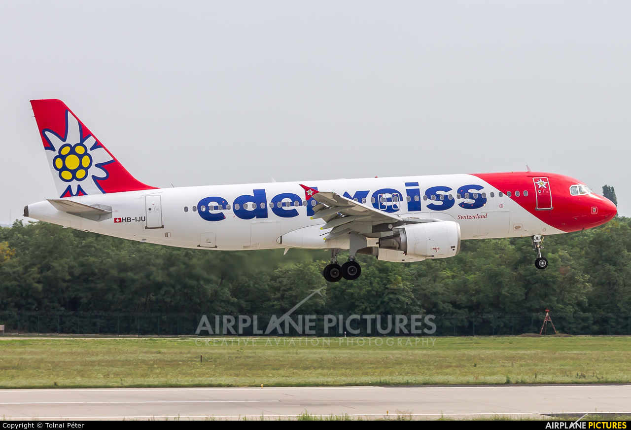 Edelweiss HB-IJU aircraft at Budapest Ferenc Liszt International Airport