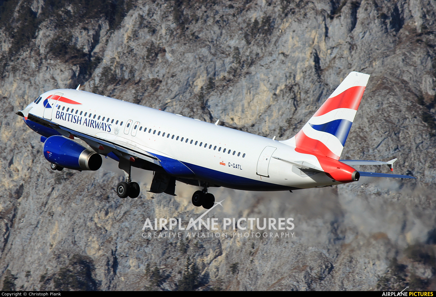 British Airways G-GATL aircraft at Innsbruck