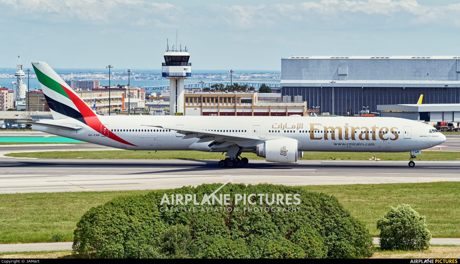 Emirates Airlines A6-ENM aircraft at Lisbon