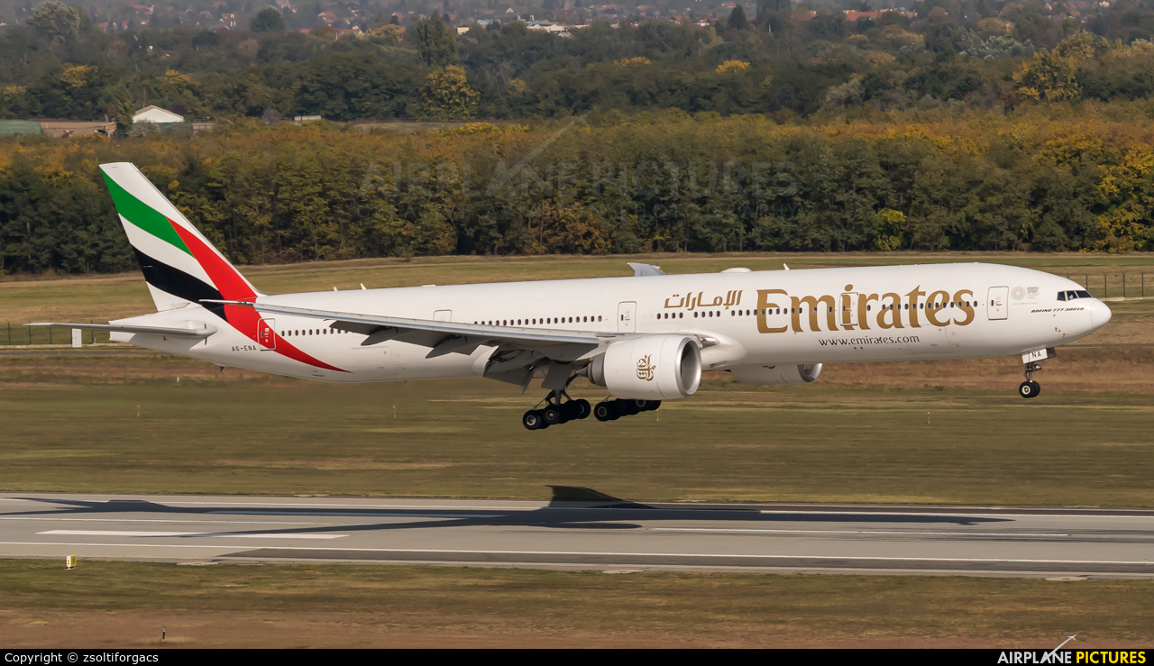 Emirates Airlines A6-ENA aircraft at Budapest Ferenc Liszt International Airport