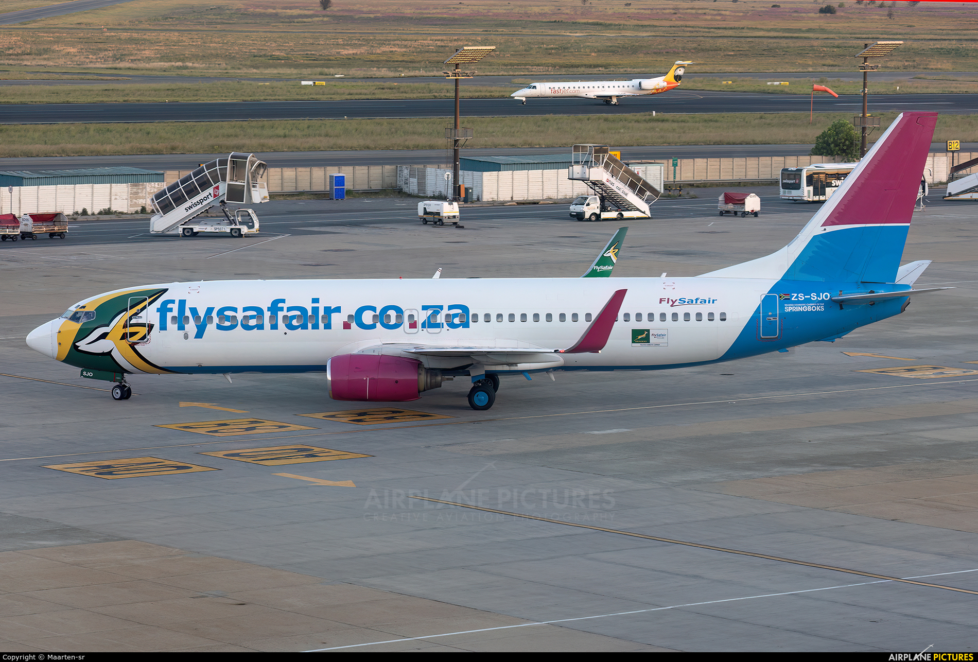 FlySafair ZS-SJO aircraft at Johannesburg - OR Tambo Intl